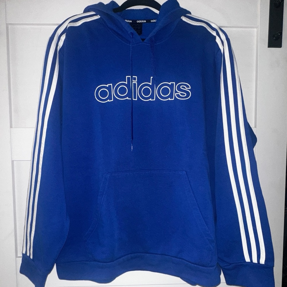 Adidas Men's Royal Blue Hoodie with White Stripes